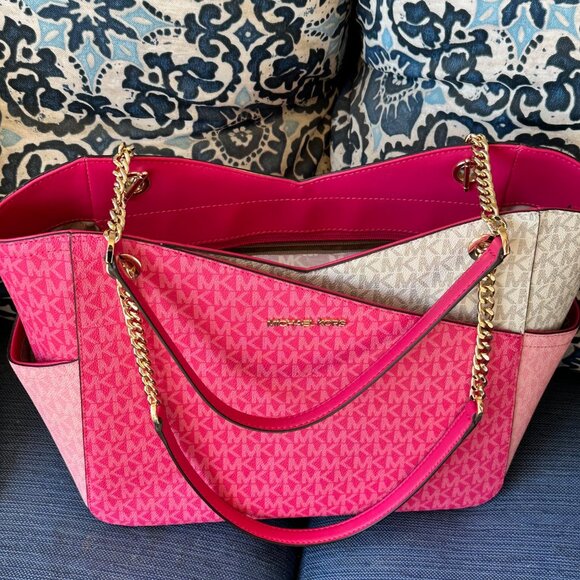 MICHAEL KORS NWOT Jet Set Large Color-Block Logo Shoulder Bag. - Picture 2 of 6